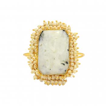 Nickel Free Gold Plated Rainbow Moon Stone Seated -Bracelet 